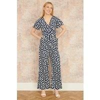 Navy Oversize Geo Print Jumpsuit