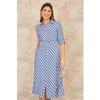 Yumi Blue Geo Swirl Print Midi Shirt Dress (UK, Numeric, 12, Regular, Regular, Blue)