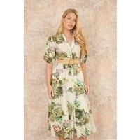 Yumi Green Cotton Broderie Anglaise Midi Shirt Dress (UK, Alpha, M, Regular, Regular, Green)