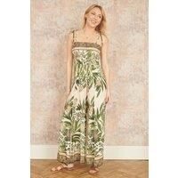 Yumi Green Palm Print Strappy Viscose Jumpsuit (Green, 16)