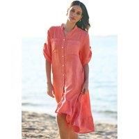 Yumi Women's Coral Italian Linen Shirt Dress With Frill Hem | Size: Small