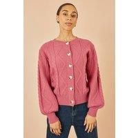 Yumi Women's Pink Relaxed Fit Cable Cardigan | Size: Large