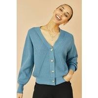 Blue Relaxed Fit Cardigan With Stitch Detail
