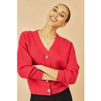 Red Relaxed Fit Cardigan With Stitch Detail