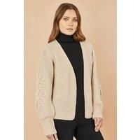 Beige Edge to Edge Cardigan With Flower Detail Sleeves