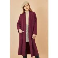 Yumi Women's Burgundy Knitted Maxi Cardigan With Pockets | Size: Large
