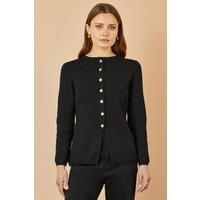 Black Knitted Fitted Button Down Peplum Cardigan