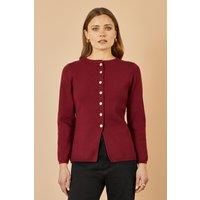 Burgundy Knitted Fitted Button Down Peplum Cardigan