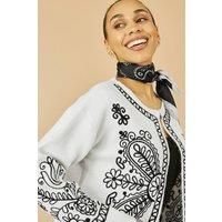 Yumi Women's Ivory Folk Embroidered Edge To Edge Cardigan | Size: S/M