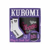 Blue Sky Studios Kuromi 3D Mug & Sock Set, 350 ml Porcelain Mug, Size 4-7 Kawaii Socks, Gift Set for Girls, Hello Kitty & Friends