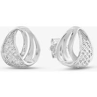 Silver Twisted Hoop Pave Stud Earrings E610287