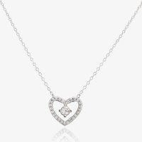 T.H.Baker Women's Sterling Silver Cubic Zirconia Double Pave Hearts Pendant N611096