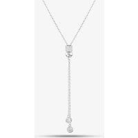 T.H.Baker Women's Sterling Silver Cubic Zirconia Pave Barrel & Ball Lariat Necklace N611058