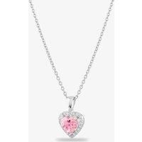Starbright Women's Sterling Silver Heart Shaped Cubic Zirconia Halo Pendant Necklace THB-03P PK