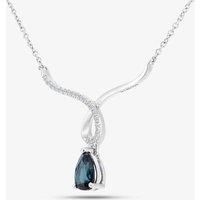 T.H.Baker Women's 9ct White Gold Pear Shaped Sapphire & Diamond Set Wishbone Necklace DP1614WSA in Silver