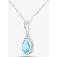 9ct White Gold Pear Shaped Blue Topaz & Diamond Pendant Necklace DP1618WBT