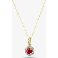 9ct Yellow Gold Ruby & 0.09ct Diamond Halo Pendant Necklace OJP1701-R