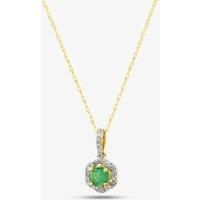 9ct Yellow Gold Emerald & 0.09ct Diamond Halo Pendant Necklace OJP1701-E