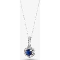 9ct White Gold Sapphire & Diamond Halo Pendant Necklace OJP1701-BS