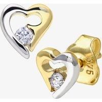 9ct Two-Colour Open Heart Cubic Zirconia Stud Earrings E1014YW