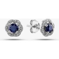 9ct White Gold Sapphire & Diamond Halo Stud Earrings OJE1701-BS