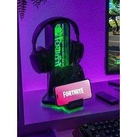 Paladone Fortnite 3-in-1 Headphone Stand and Tech Charging Station with Console Controller Cradle and 2 USB-C Ports, RGB Colour Changing Light Panel, Officially Licensed Gift for Gamers