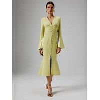 Lavish Alice Flared Micro Shell Button Long Midi Dress - Green