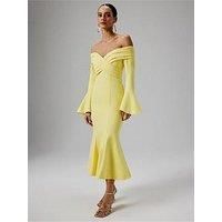 Lavish Alice Off Shoulder Fit And Flare Long Midi Dress - Yellow