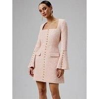Lavish Alice Sequin Boucle Fluted Sleeve Mini Dress- Pink