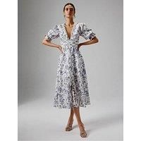 Lavish Alice Micro Button And Loop Detail Long Midi Dress - Blue
