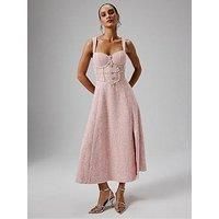 Lavish Alice Sequin Boucle A-Line Pearl Embellished Midi Dress - Pink