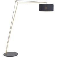 Matt Brass Large Standing Floor Lamp Light - Black Cotton Shade & Painted Base