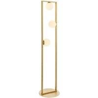 1410mm Brushed Gold Geometric 3 Light Floor Lamp & Glass Opal Sphere Shades