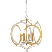 Matt White & Gold Ceiling Pendant Light - 4 Bulb Hanging Circular Frame Fitting