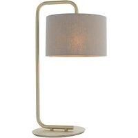 Satin Champagne Table Lamp Light - 23cm Grey Fabric Cylinder Shade - Desk Light