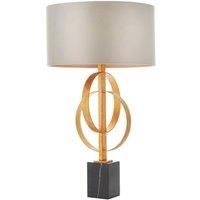 Antique Gold Table Lamp & Mink Satin Shade - Black Marble Base Desk Light