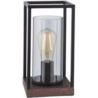 Matt Black Industrial Framed Table Lamp Light & Glass Shade - Bronze Patina Base