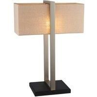 Satin Nickel Framed Table Lamp Light & Rectangular Linen Shade - Matt Black Base