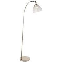 Bright Nickel Standing Floor Lamp Light & Clear Glass Shade - Knurled Detailing