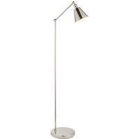 Bright Nickel Standing Floor Lamp Light - White Inner Shade - Knurled Detailing