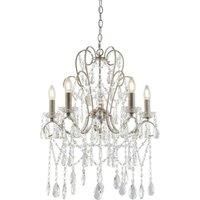 Aged Silver Ceiling Chandelier - 5 Bulb Light Decorative Ceiling Pendant Fitting
