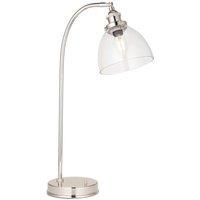 Bright Nickel Table Lamp Task Light - Clear Glass Shade - Knurled Detailing