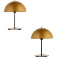 2 PACK Dark Bronze Table Lamp - Gold Painted Metal Dome Shade - Side Table Light