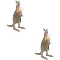 2 PACK Vintage Silver Kangaroo Table Light - Resin Figure - Chrome Lamp Holder