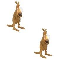 2 PACK Vintage Gold Kangaroo Table Light - Resin Figure - Matt Black Lamp Holder