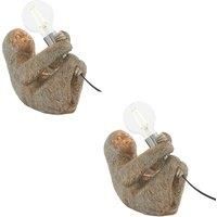 2 Pack Vintage Silver Sloth Table Light - Resin Figure - Chrome Plated Lamp Holder | Resin & Steel Construction - Bulb Not Included - Requires 10W LED E27-806 Lumens - Non-Dimmable Lighting