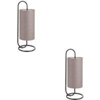 2 PACK Modern Matt Black Oval Table Lamp Desk Light & Grey Fabric Shade