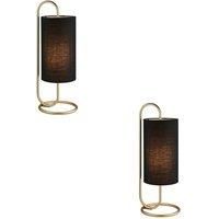 2 PACK Modern Antique Brass Oval Table Lamp Desk Light & Black Fabric Shade