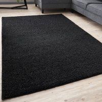 THE RUGS Shaggy Rugs Living Room Rug - Soft Fluffy Thick Carpet For Bedrooms & Kitchen Easy To Clean Home Decor Rugs in Black | Size: 180cm x 270cm