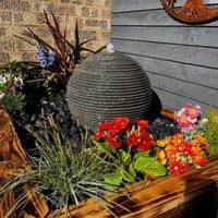 Tranquility Black Sandstone Ribbed Sphere 40cm Natural Stone Solar Water Feature
